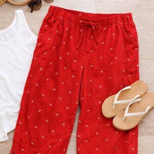 Red Pull On Capri Pants Elastic Waist Drawstring Casual Summer Women’s XL